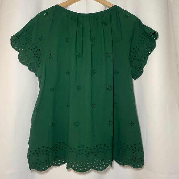 LC Lauren Conrad Peasant Blouse Womens L Drk Green Embroidery Flutter Sleeve EUC - Picture 2 of 12